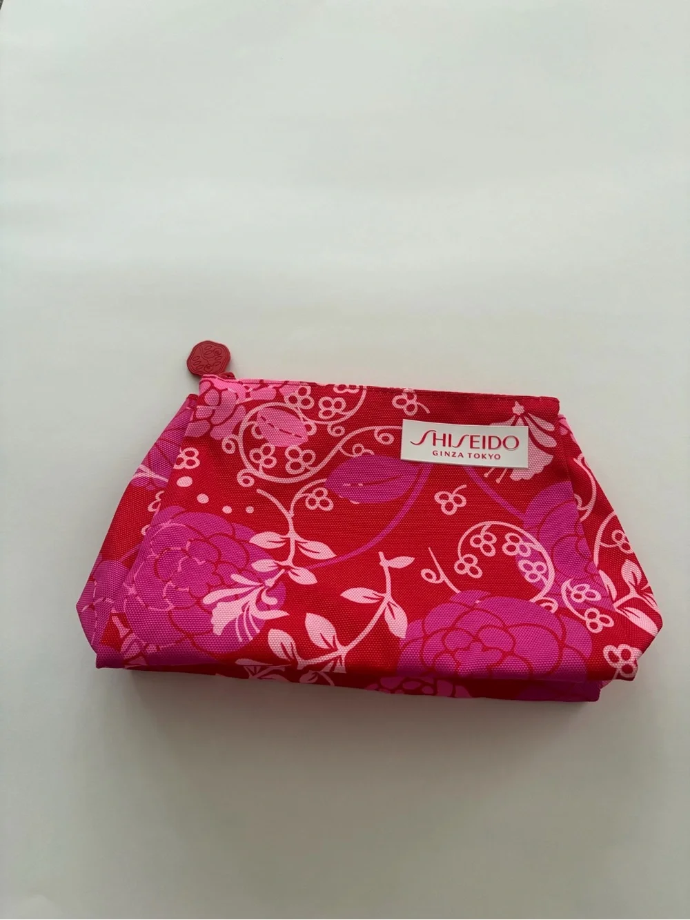 Shiseido Floral Pink & Red Cosmetic Pouch with zipper- never used